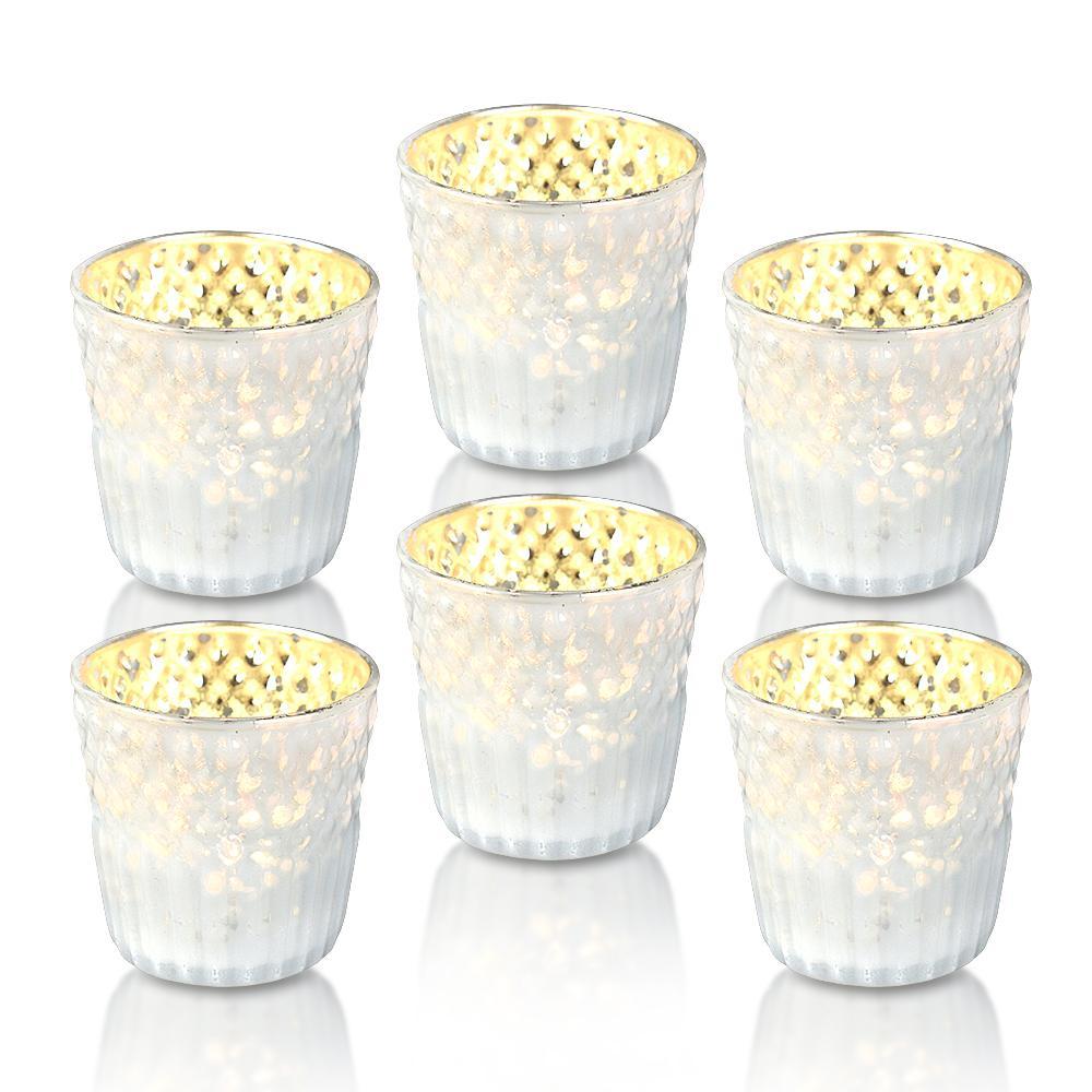 6 Pack | Mercury Glass Tealight Holders (2.75-Inches, Ophelia Design, Pearl White) - For Use with Tea Lights - For Home Decor, Parties and Wedding Decorations - PaperLanternStore.com - Paper Lanterns, Decor, Party Lights &amp; More
