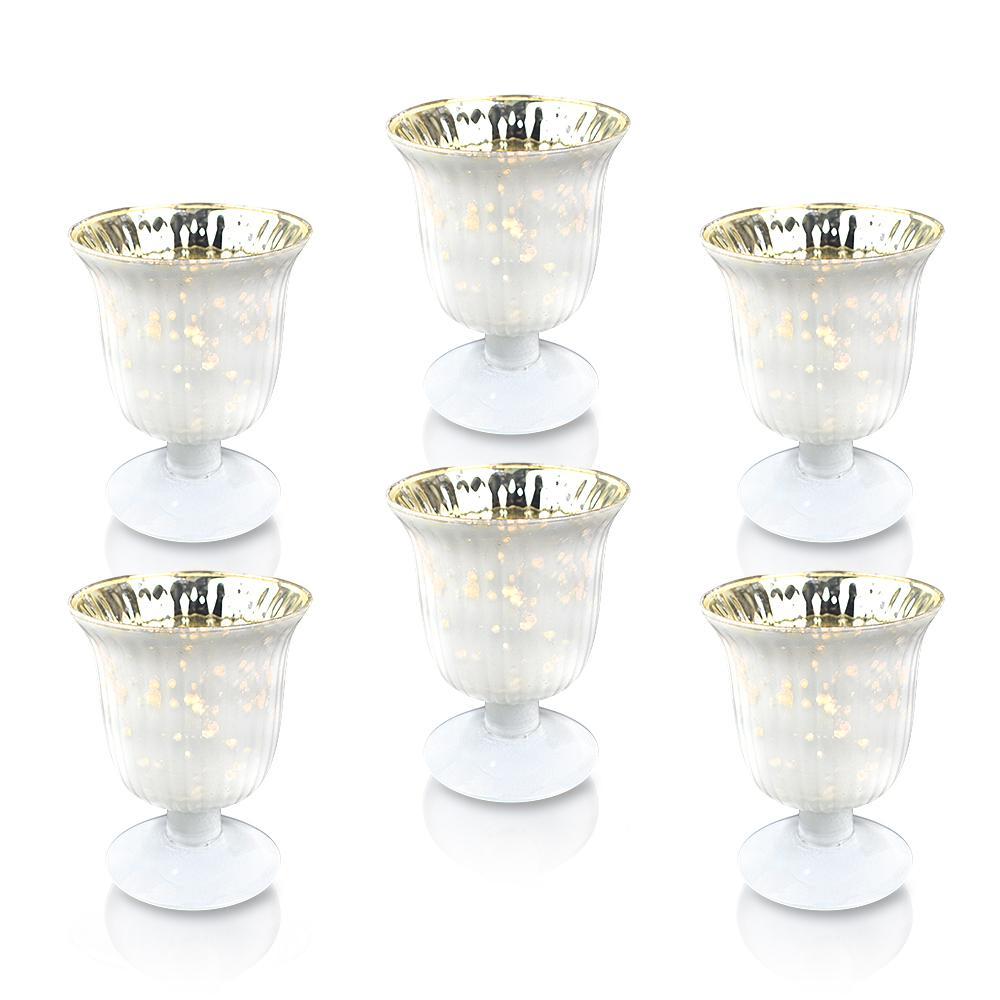 6 Pack | Vintage Mercury Glass Candle Holders (5-Inch, Emma Design, Fluted Urn, Pearl White) - Decorative Candle Holder - For Home Decor, Party Decorations, and Wedding Centerpieces - PaperLanternStore.com - Paper Lanterns, Decor, Party Lights &amp; More