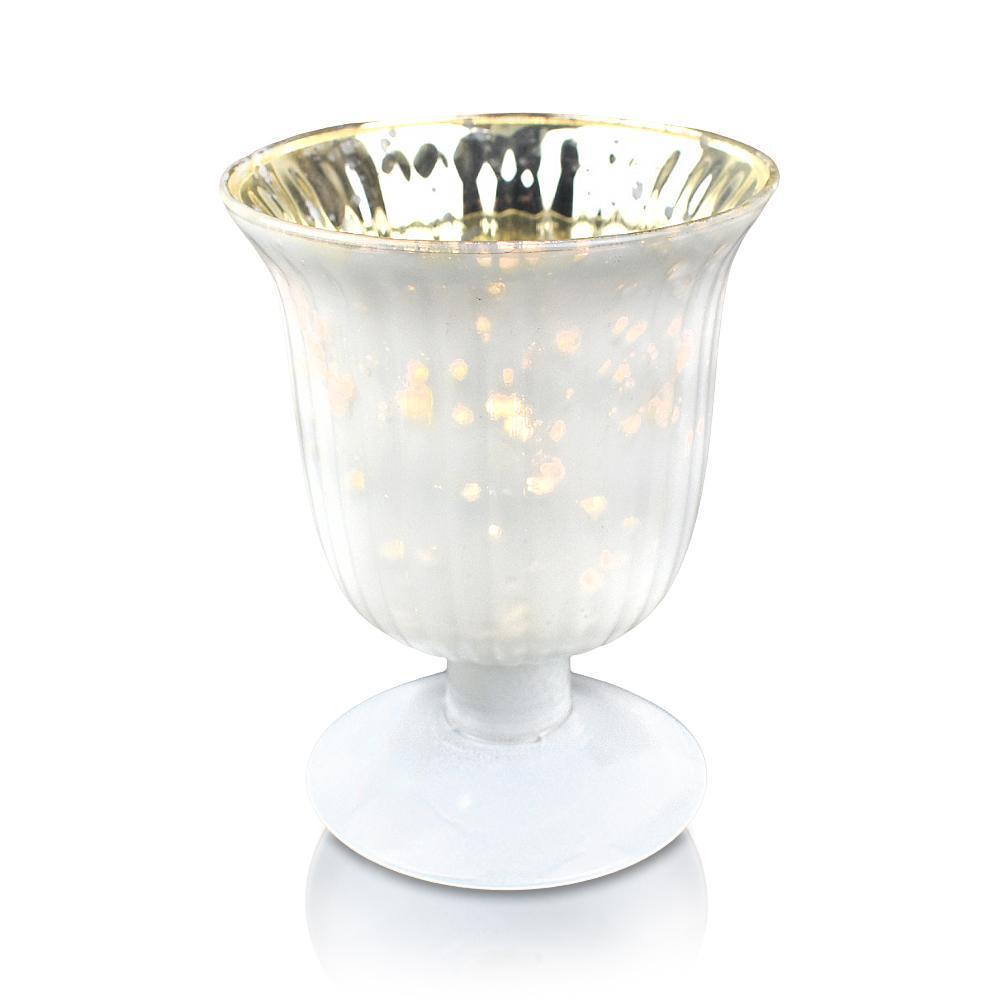 Vintage Mercury Glass Candle Holder (5-Inch, Emma Design, Fluted Urn, Pearl White) - Decorative Candle Holder - For Home Decor, Party Decorations, and Wedding Centerpieces - PaperLanternStore.com - Paper Lanterns, Decor, Party Lights &amp; More