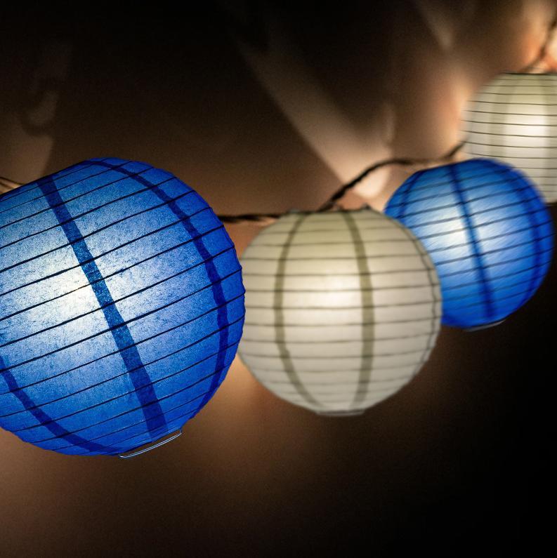 16-FT, 20x Paper Lantern Party String Lights Set (4&quot; Dark Blue and Silver Lanterns) - PaperLanternStore.com - Paper Lanterns, Decor, Party Lights &amp; More