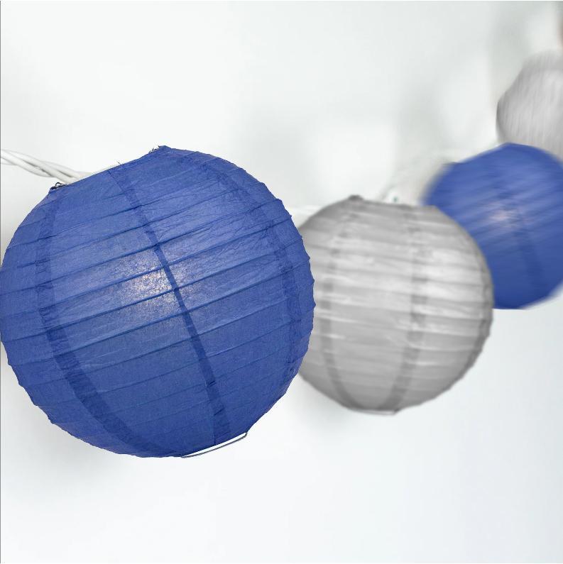 16-FT, 20x Paper Lantern Party String Lights Set (4&quot; Dark Blue and Silver Lanterns) - PaperLanternStore.com - Paper Lanterns, Decor, Party Lights &amp; More