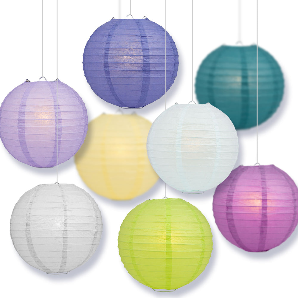 8&quot; Assorted Colors Round Paper Lanterns, Even Ribbing (8-Pack)
