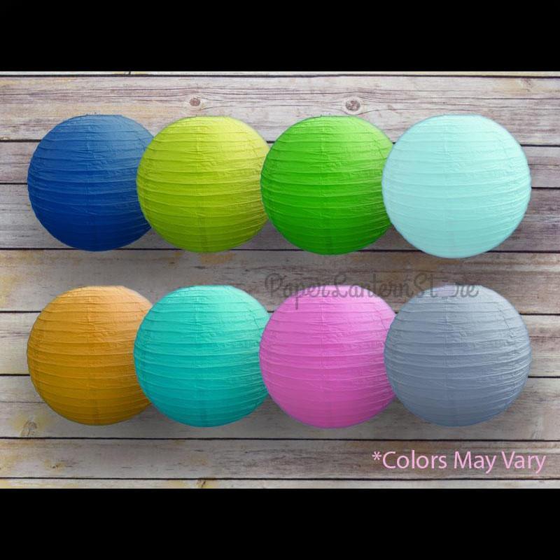 12&quot; Assorted Colors Round Paper Lanterns, Even Ribbing (8-Pack) - PaperLanternStore.com - Paper Lanterns, Decor, Party Lights &amp; More