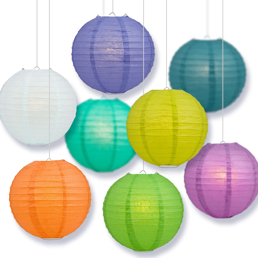 Assorted Colors Round Paper Lanterns, Even Ribbing (8-Pack)