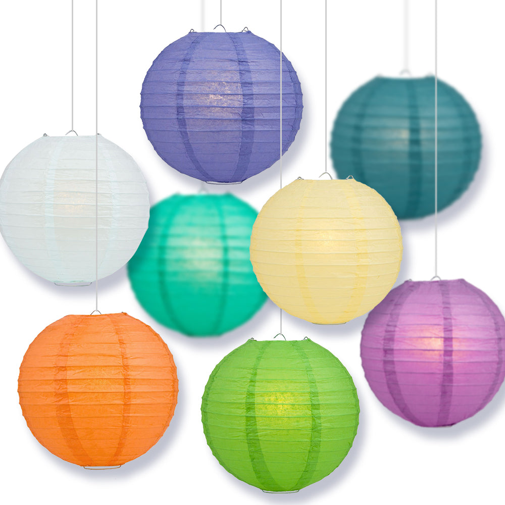 Assorted Colors Round Paper Lanterns, Even Ribbing (8-Pack)