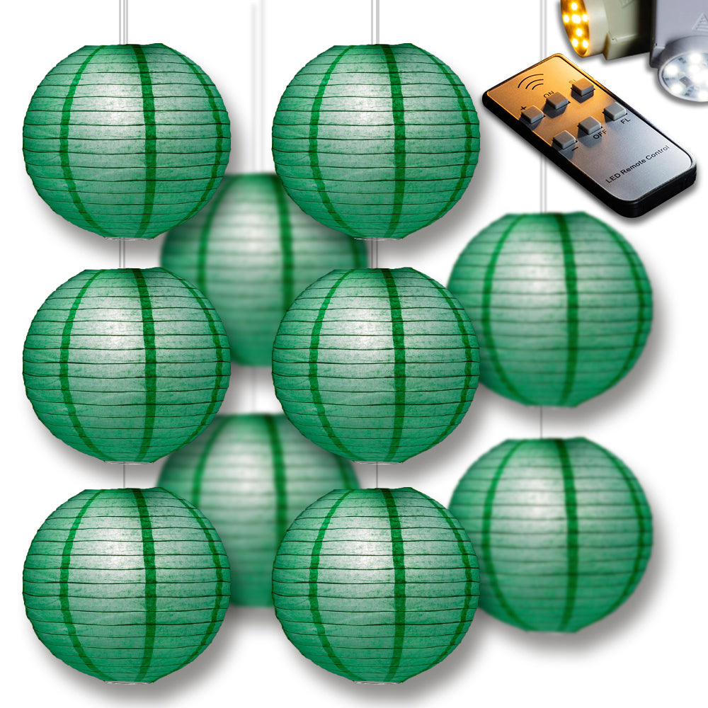 MoonBright Arcadia Teal Paper Lantern 10pc Party Pack with Remote Controlled LED Lights Included