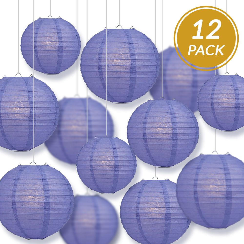 12-PC Astra Blue / Very Periwinkle Paper Lantern Chinese Hanging Wedding &amp; Party Assorted Decoration Set, 12/10/8-Inch - PaperLanternStore.com - Paper Lanterns, Decor, Party Lights &amp; More