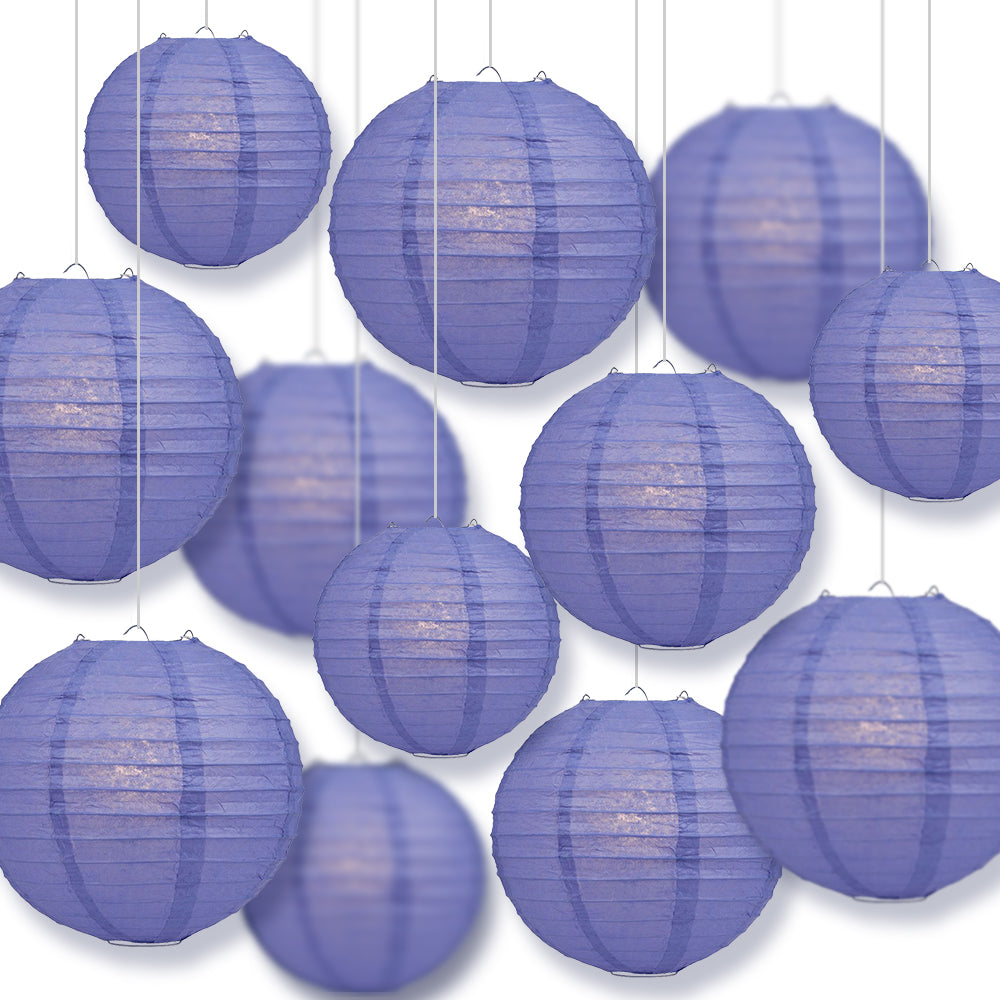 12-PC Astra Blue / Very Periwinkle Paper Lantern Chinese Hanging Wedding &amp; Party Assorted Decoration Set, 12/10/8-Inch