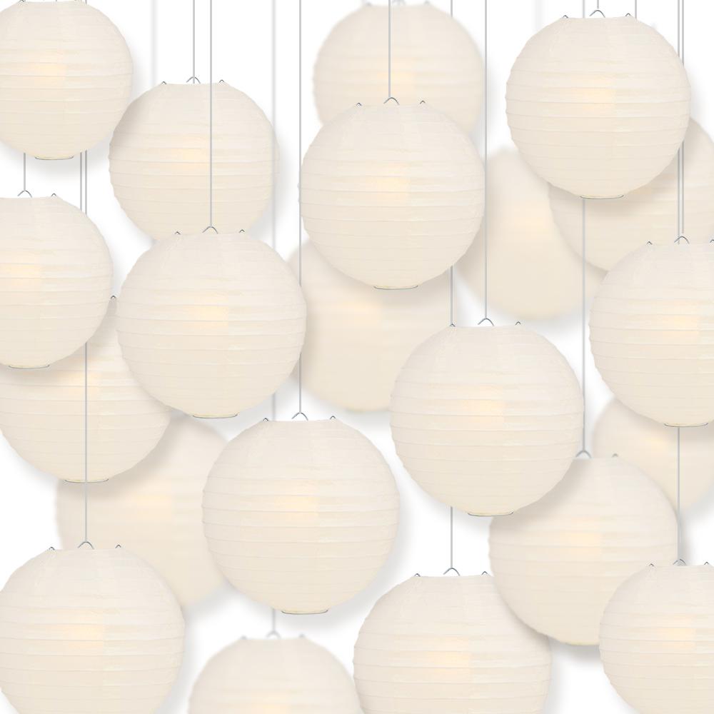 BULK PACK (100) 4&quot; Beige / Ivory Round Paper Lanterns, Even Ribbing, Hanging Decoration