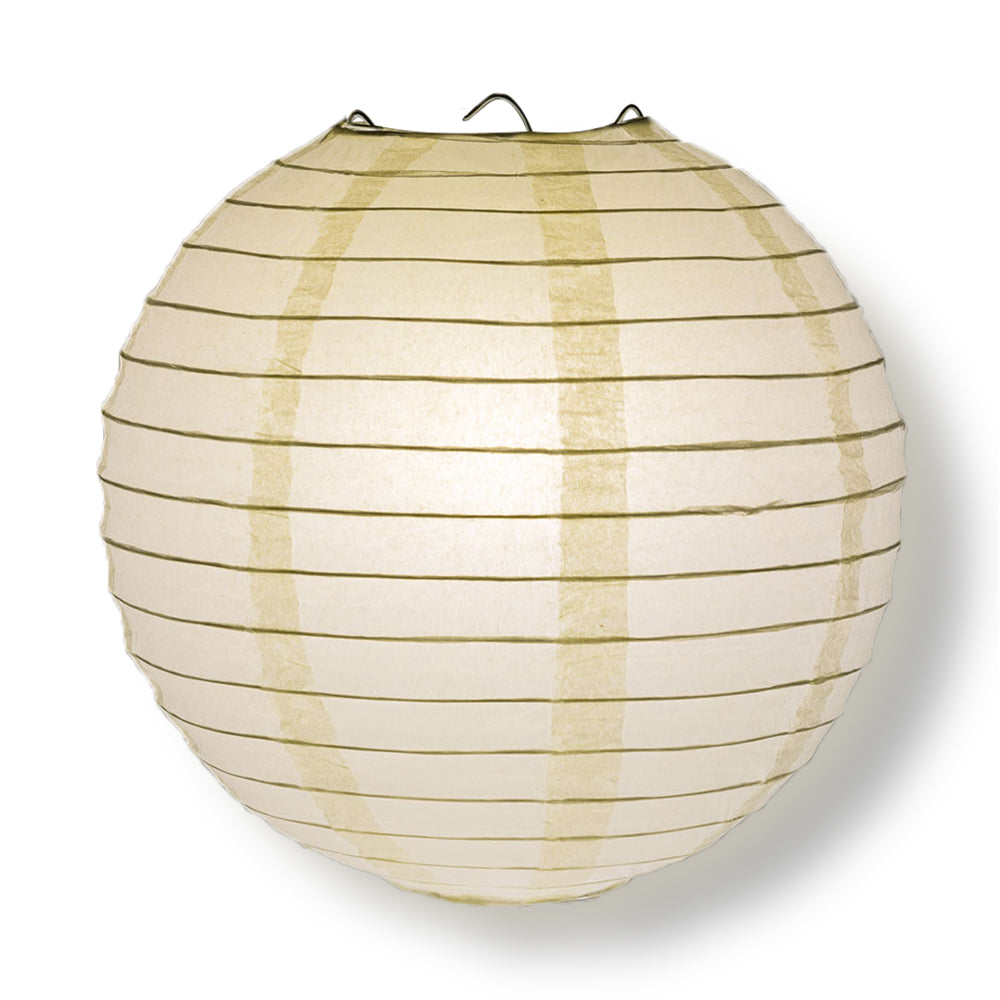 BULK PACK (10) 20&quot; Beige / Ivory Round Paper Lanterns, Even Ribbing, Hanging Decoration - PaperLanternStore.com - Paper Lanterns, Decor, Party Lights &amp; More