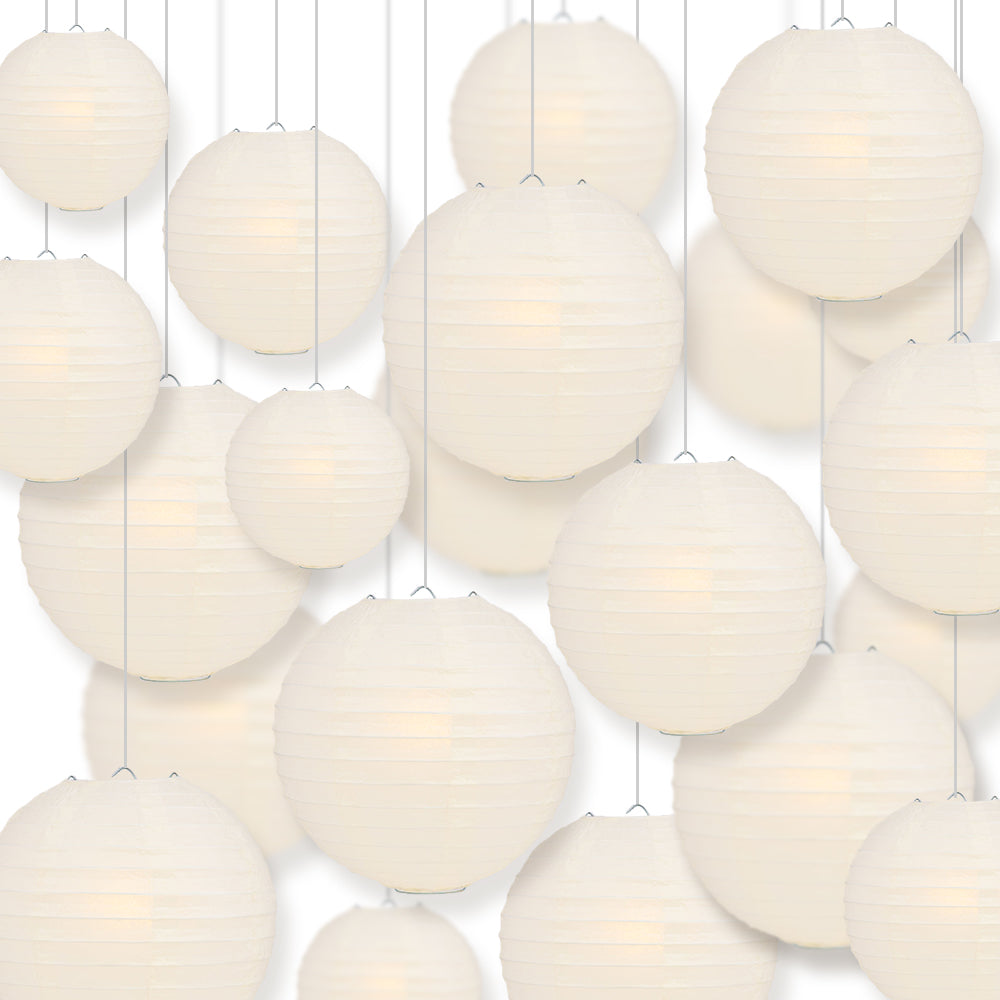 Ultimate 20pc Beige Paper Lantern Party Pack - Assorted Sizes of 6, 8, 10, 12 for Weddings, Birthday, Events and Decor
