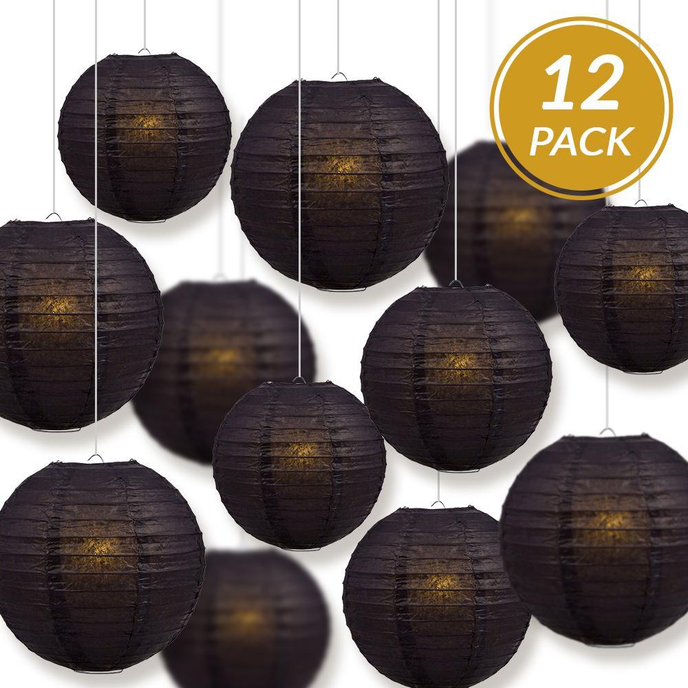 12-PC Black Paper Lantern Chinese Hanging Wedding & Party Assorted Decoration Set, 12/10/8-Inch - PaperLanternStore.com - Paper Lanterns, Decor, Party Lights & More