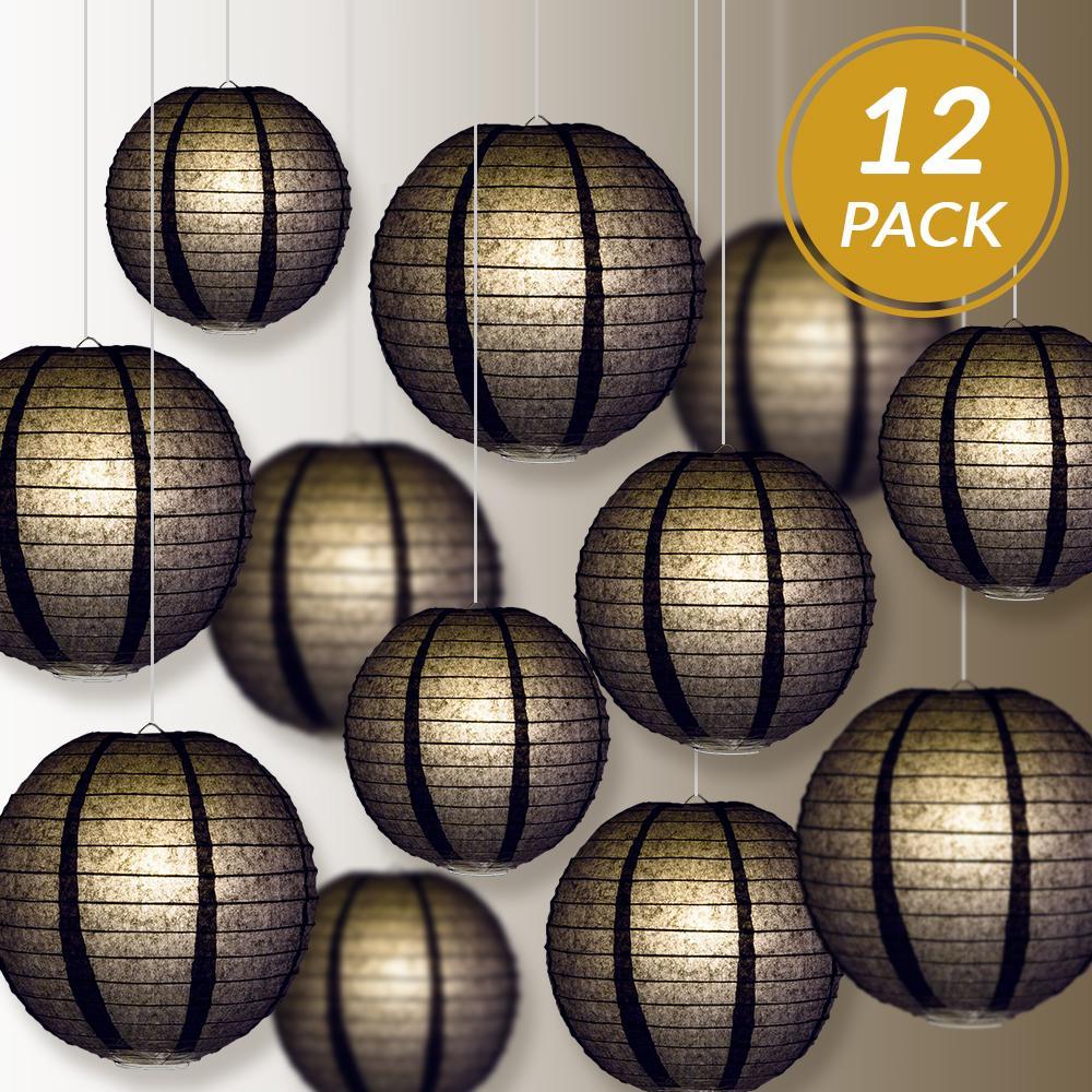 12-PC Black Paper Lantern Chinese Hanging Wedding &amp; Party Assorted Decoration Set, 12/10/8-Inch - PaperLanternStore.com - Paper Lanterns, Decor, Party Lights &amp; More