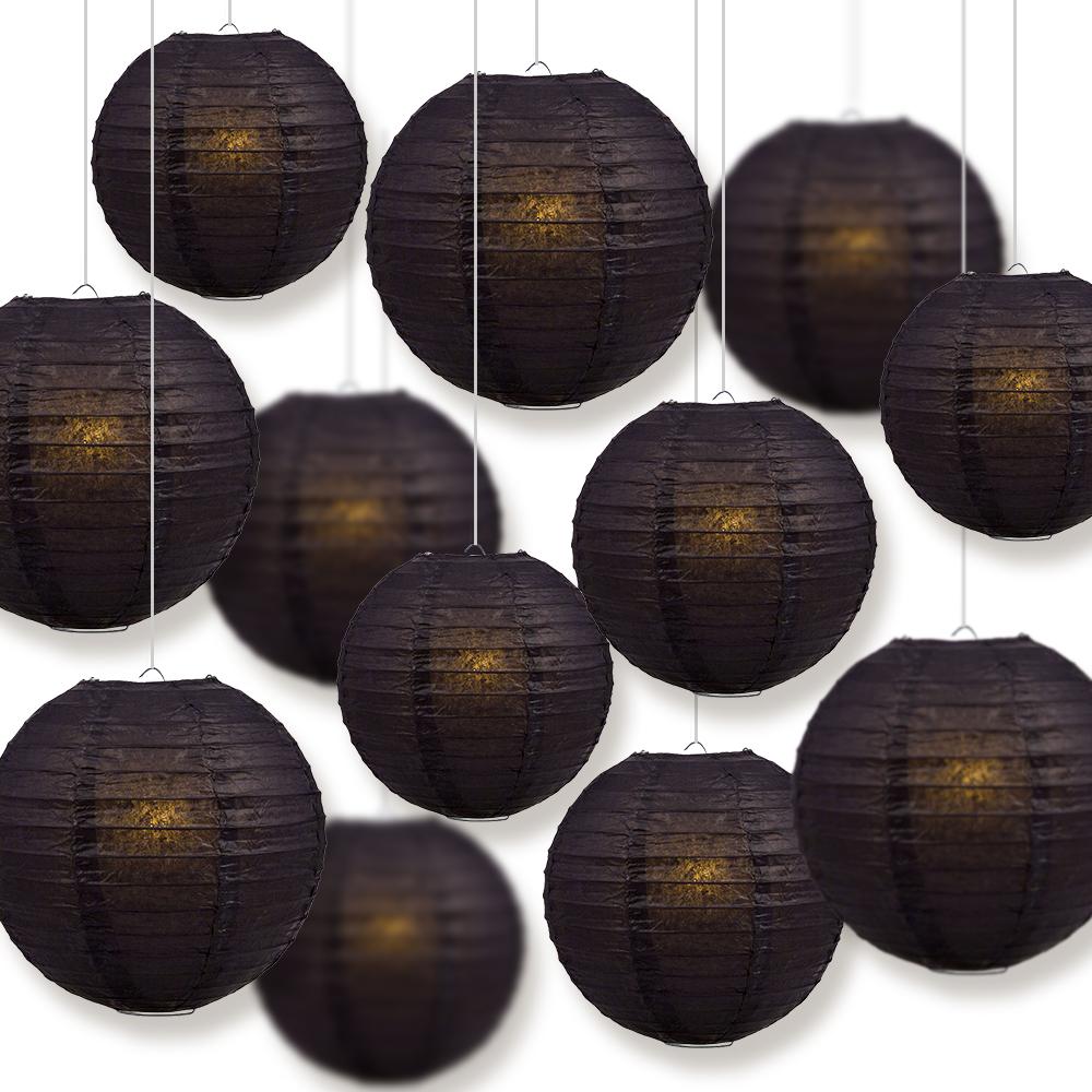 12-PC Black Paper Lantern Chinese Hanging Wedding &amp; Party Assorted Decoration Set, 12/10/8-Inch - PaperLanternStore.com - Paper Lanterns, Decor, Party Lights &amp; More
