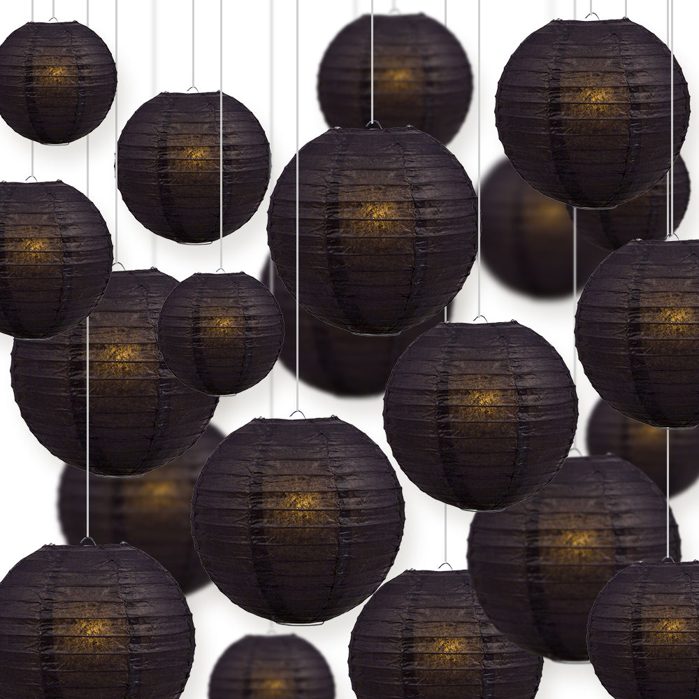 Ultimate 20pc Black Paper Lantern Party Pack - Assorted Sizes of 6, 8, 10, 12 for Weddings, Birthday, Events and Decor