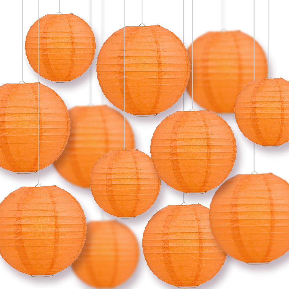 12-PC Persimmon Orange Paper Lantern Chinese Hanging Wedding &amp; Party Assorted Decoration Set, 12/10/8-Inch