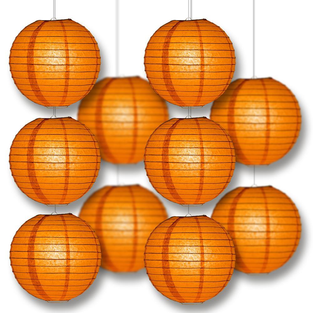 14 Inch Persimmon Orange Parallel Ribbing Round Paper Lantern - Luna Bazaar | Boho & Vintage Style Decor