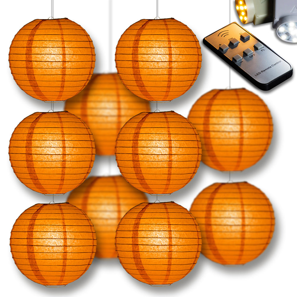 MoonBright Persimmon Orange Paper Lantern 10pc Party Pack with Remote Controlled LED Lights Included