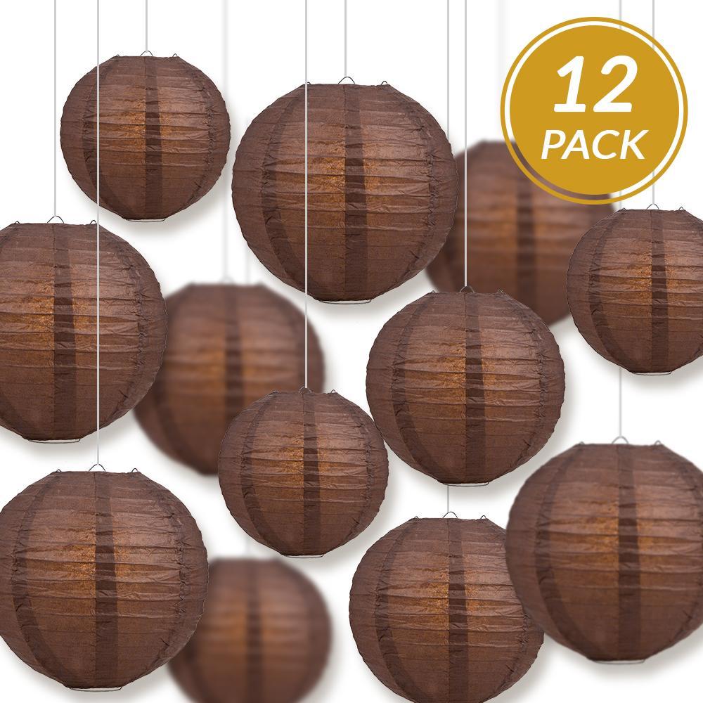 12-PC Brown Paper Lantern Chinese Hanging Wedding & Party Assorted Decoration Set, 12/10/8-Inch - PaperLanternStore.com - Paper Lanterns, Decor, Party Lights & More
