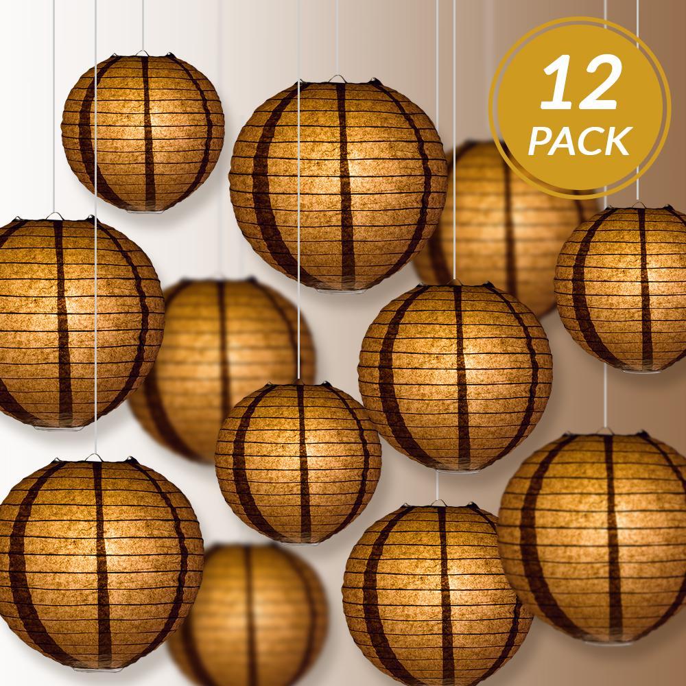 12-PC Brown Paper Lantern Chinese Hanging Wedding &amp; Party Assorted Decoration Set, 12/10/8-Inch - PaperLanternStore.com - Paper Lanterns, Decor, Party Lights &amp; More