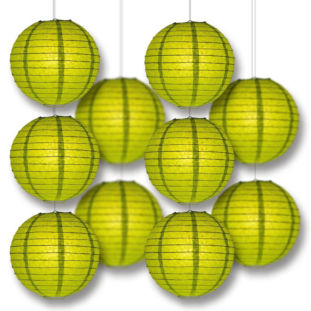 MoonBright Chartreuse Paper Lantern 10pc Party Pack with Remote Controlled LED Lights Included - PaperLanternStore.com - Paper Lanterns, Decor, Party Lights &amp; More