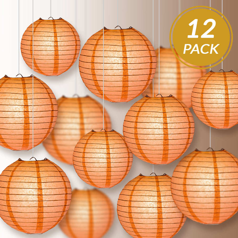 12-PC Roseate / Pink Coral Paper Lantern Chinese Hanging Wedding &amp; Party Assorted Decoration Set, 12/10/8-Inch - PaperLanternStore.com - Paper Lanterns, Decor, Party Lights &amp; More