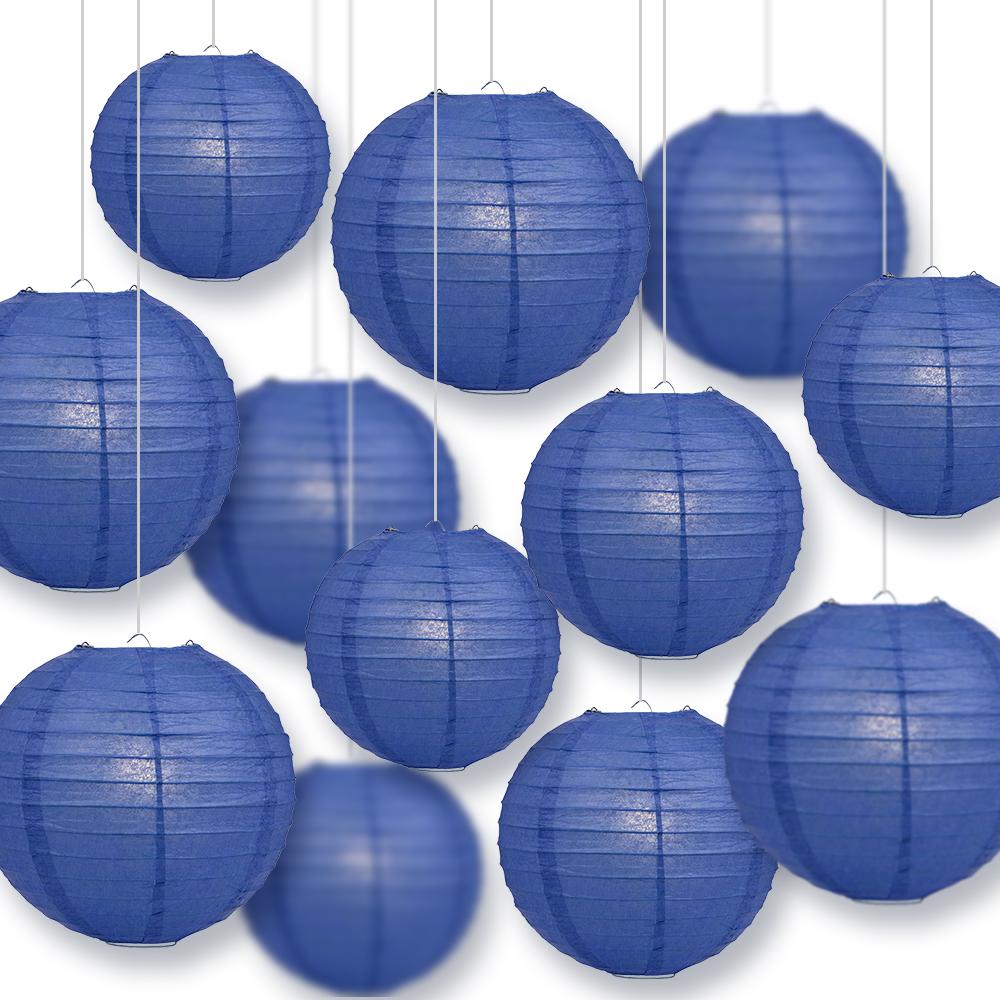 12-PC Dark Blue Paper Lantern Chinese Hanging Wedding &amp; Party Assorted Decoration Set, 12/10/8-Inch - PaperLanternStore.com - Paper Lanterns, Decor, Party Lights &amp; More