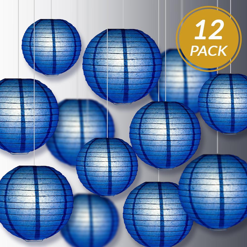 12-PC Dark Blue Paper Lantern Chinese Hanging Wedding &amp; Party Assorted Decoration Set, 12/10/8-Inch - PaperLanternStore.com - Paper Lanterns, Decor, Party Lights &amp; More