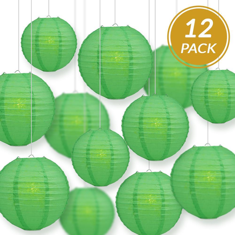12-PC Emerald Green Paper Lantern Chinese Hanging Wedding &amp; Party Assorted Decoration Set, 12/10/8-Inch - PaperLanternStore.com - Paper Lanterns, Decor, Party Lights &amp; More