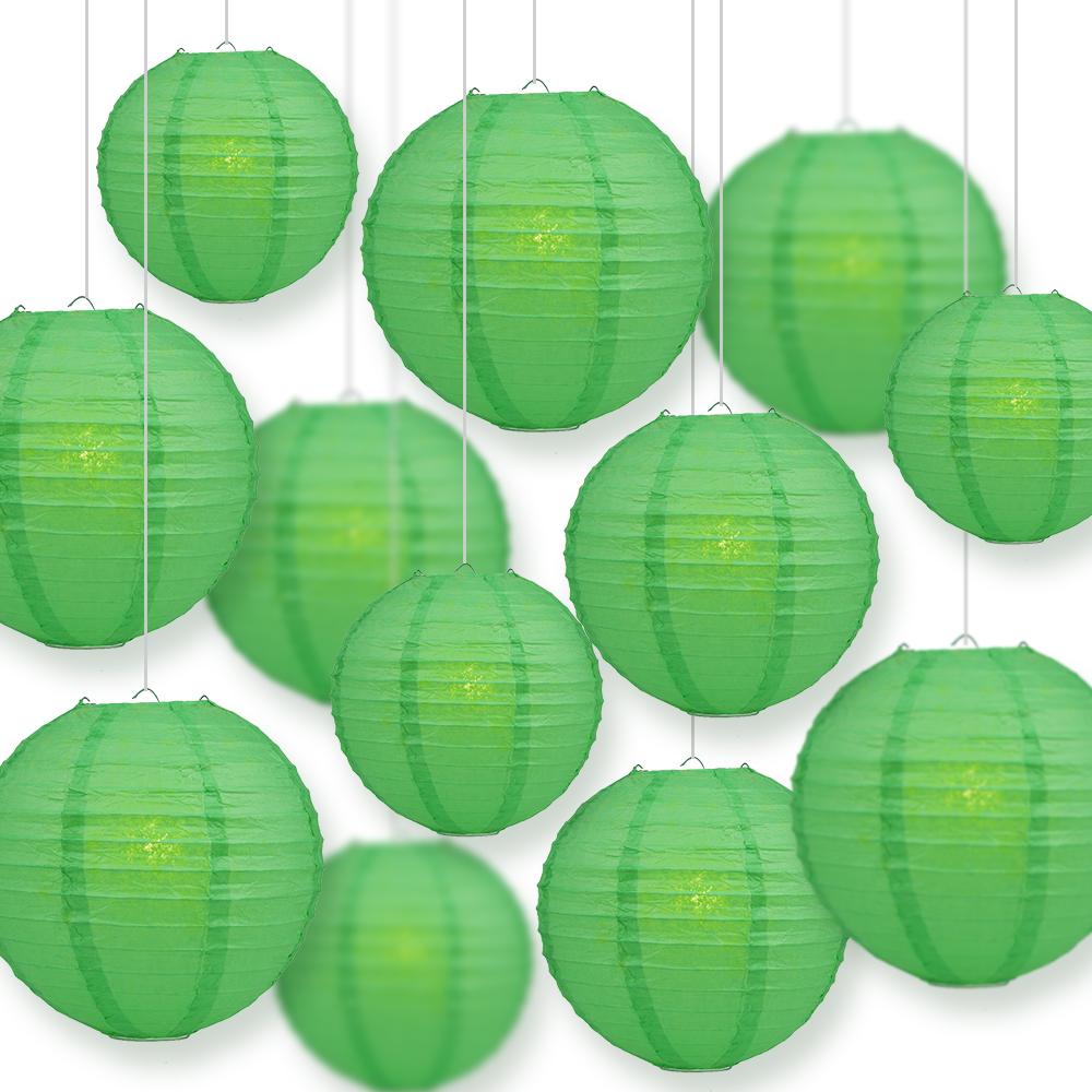 12-PC Emerald Green Paper Lantern Chinese Hanging Wedding &amp; Party Assorted Decoration Set, 12/10/8-Inch - PaperLanternStore.com - Paper Lanterns, Decor, Party Lights &amp; More