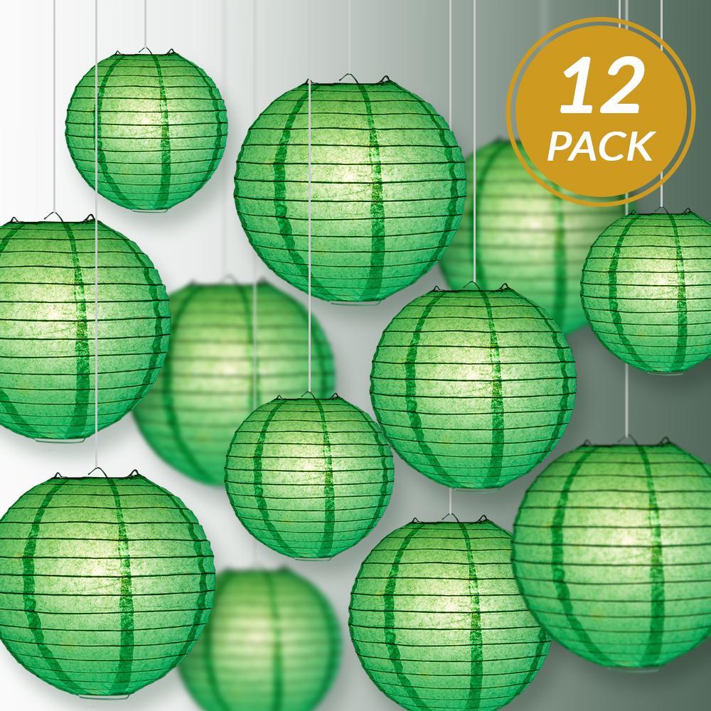 12-PC Emerald Green Paper Lantern Chinese Hanging Wedding &amp; Party Assorted Decoration Set, 12/10/8-Inch - PaperLanternStore.com - Paper Lanterns, Decor, Party Lights &amp; More
