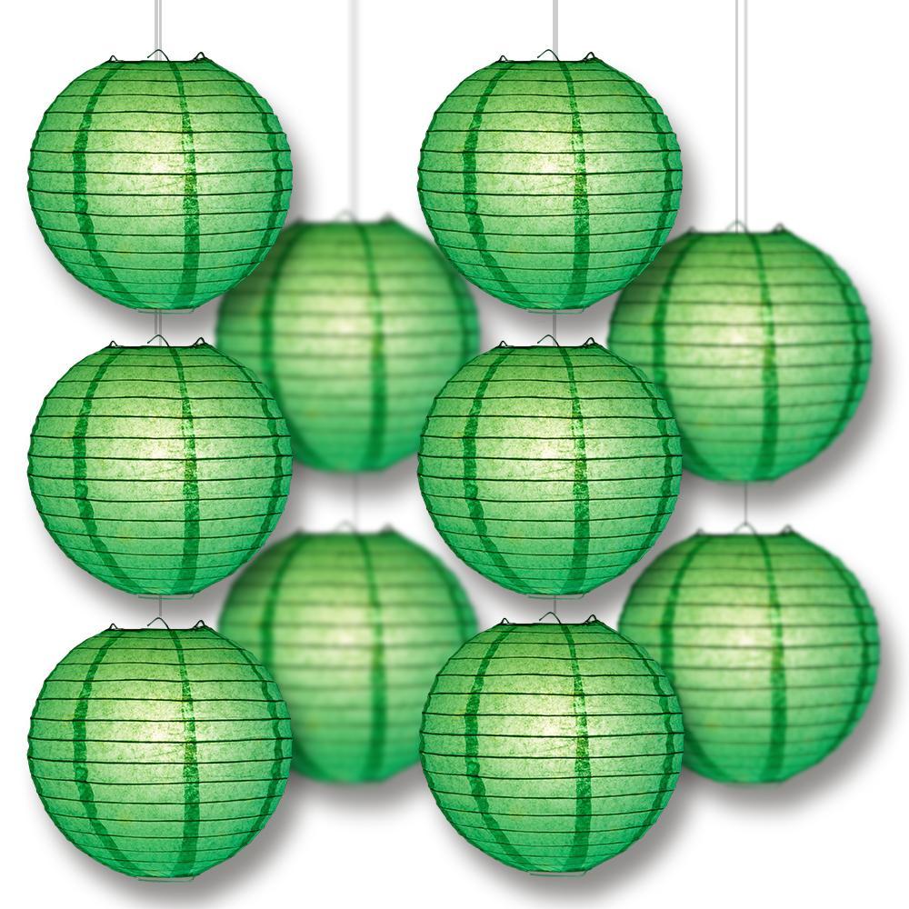 MoonBright Emerald Green Paper Lantern 10pc Party Pack with Remote Controlled LED Lights Included - PaperLanternStore.com - Paper Lanterns, Decor, Party Lights &amp; More