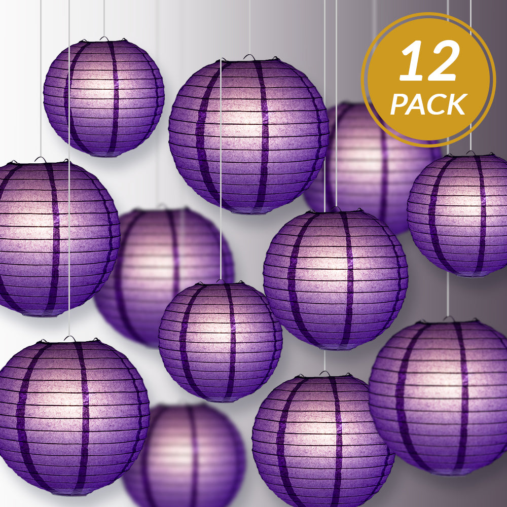12-PC Royal Purple Paper Lantern Chinese Hanging Wedding &amp; Party Assorted Decoration Set, 12/10/8-Inch - PaperLanternStore.com - Paper Lanterns, Decor, Party Lights &amp; More