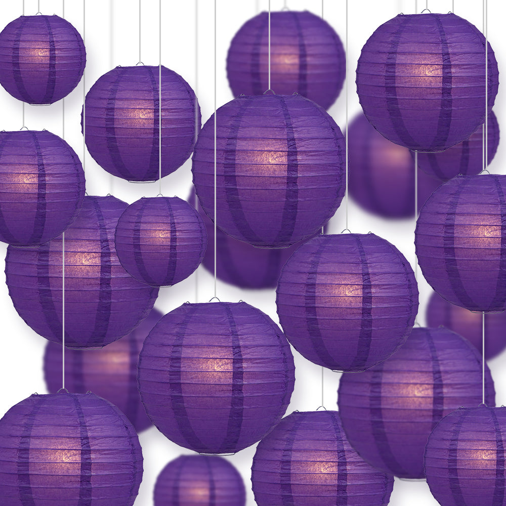 Ultimate 20pc Dark Purple Paper Lantern Party Pack - Assorted Sizes of 6, 8, 10, 12 for Weddings, Birthday, Events and Decor