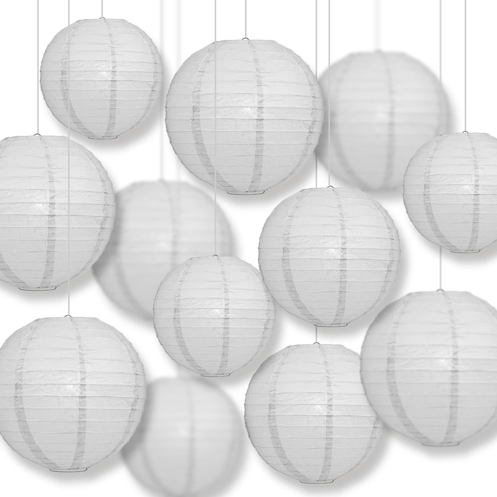 12-PC Gray / Grey Paper Lantern Chinese Hanging Wedding &amp; Party Assorted Decoration Set, 12/10/8-Inch