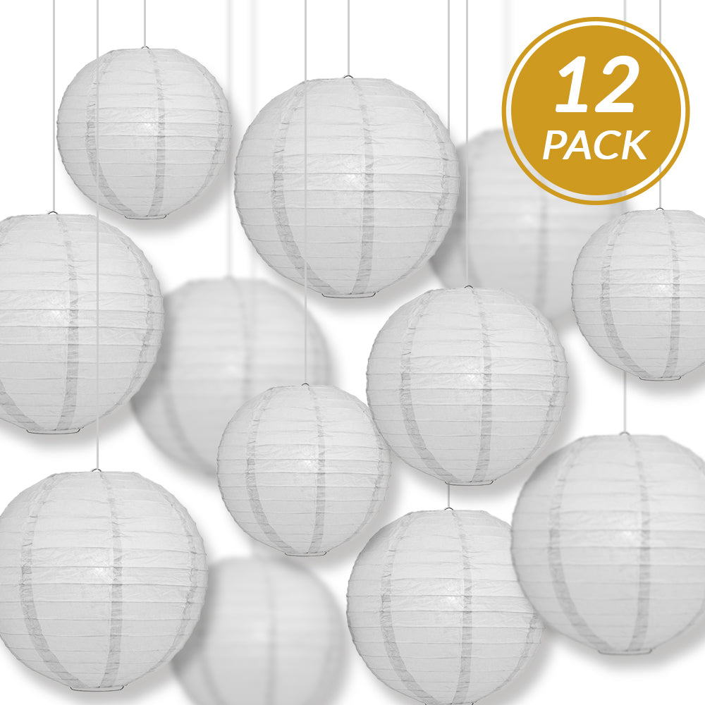 12-PC Gray / Grey Paper Lantern Chinese Hanging Wedding & Party Assorted Decoration Set, 12/10/8-Inch