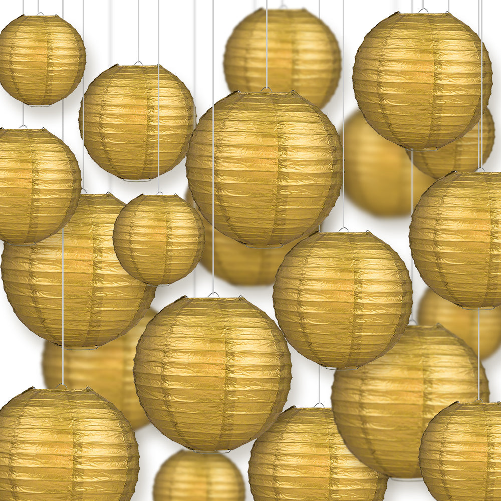 Ultimate 20pc Gold Paper Lantern Party Pack - Assorted Sizes of 6, 8, 10, 12 for Weddings, Birthday, Events and Decor