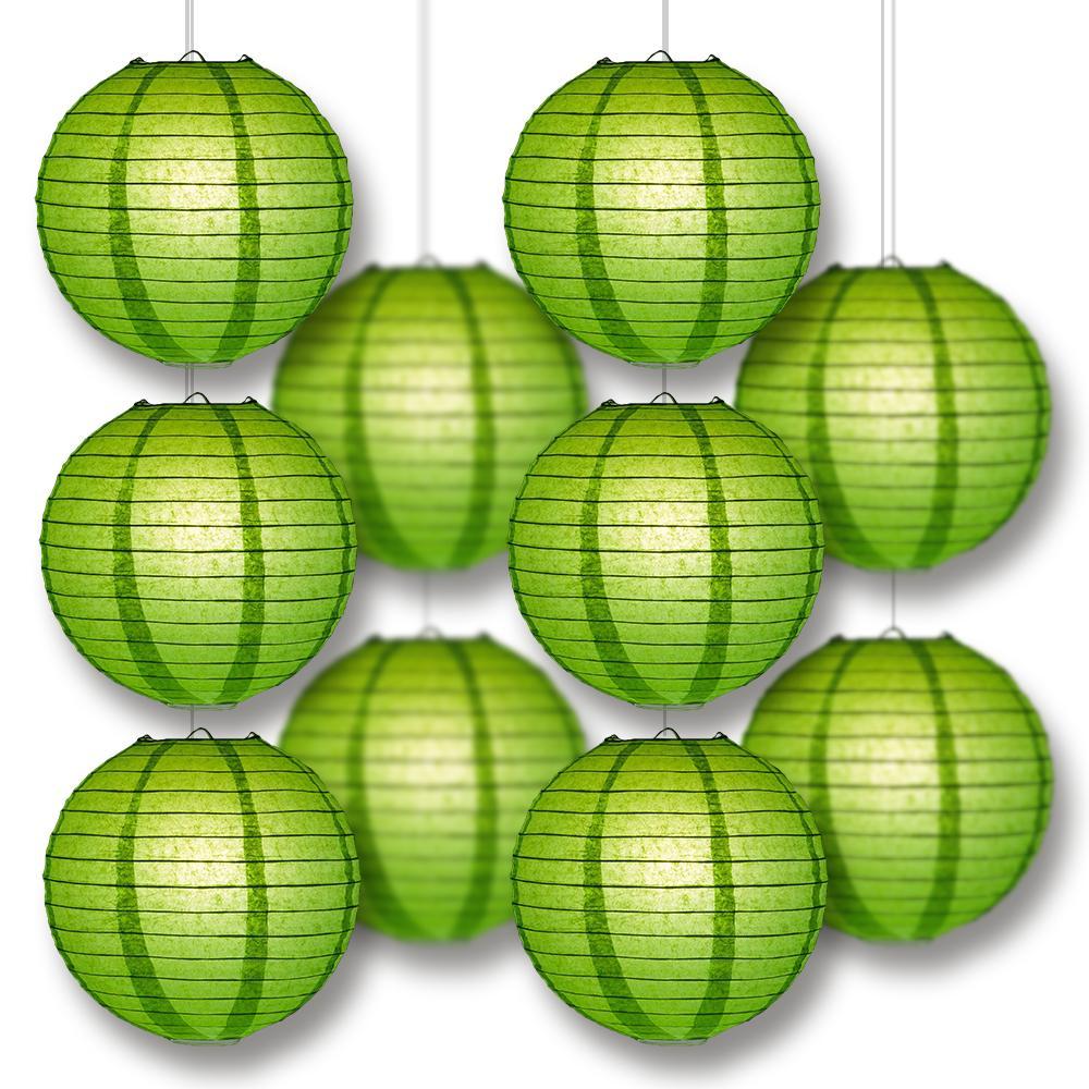 MoonBright Grass Green Paper Lantern 10pc Party Pack with Remote Controlled LED Lights Included - PaperLanternStore.com - Paper Lanterns, Decor, Party Lights &amp; More