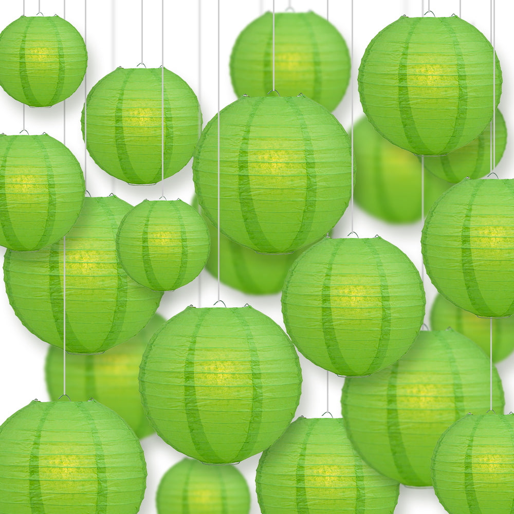 Ultimate 20pc Grass Green Paper Lantern Party Pack - Assorted Sizes of 6, 8, 10, 12 for Weddings, Birthday, Events and Decor