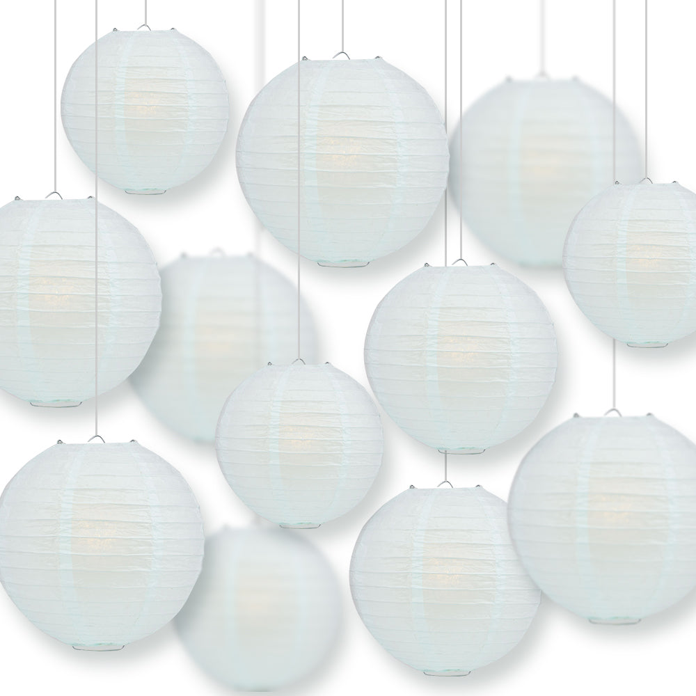 12-PC Arctic Spa Blue Paper Lantern Chinese Hanging Wedding &amp; Party Assorted Decoration Set, 12/10/8-Inch
