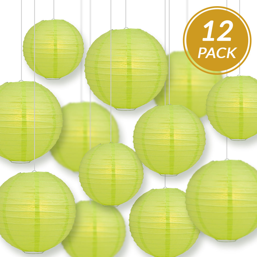 12-PC Light Lime Green Paper Lantern Chinese Hanging Wedding &amp; Party Assorted Decoration Set, 12/10/8-Inch - PaperLanternStore.com - Paper Lanterns, Decor, Party Lights &amp; More
