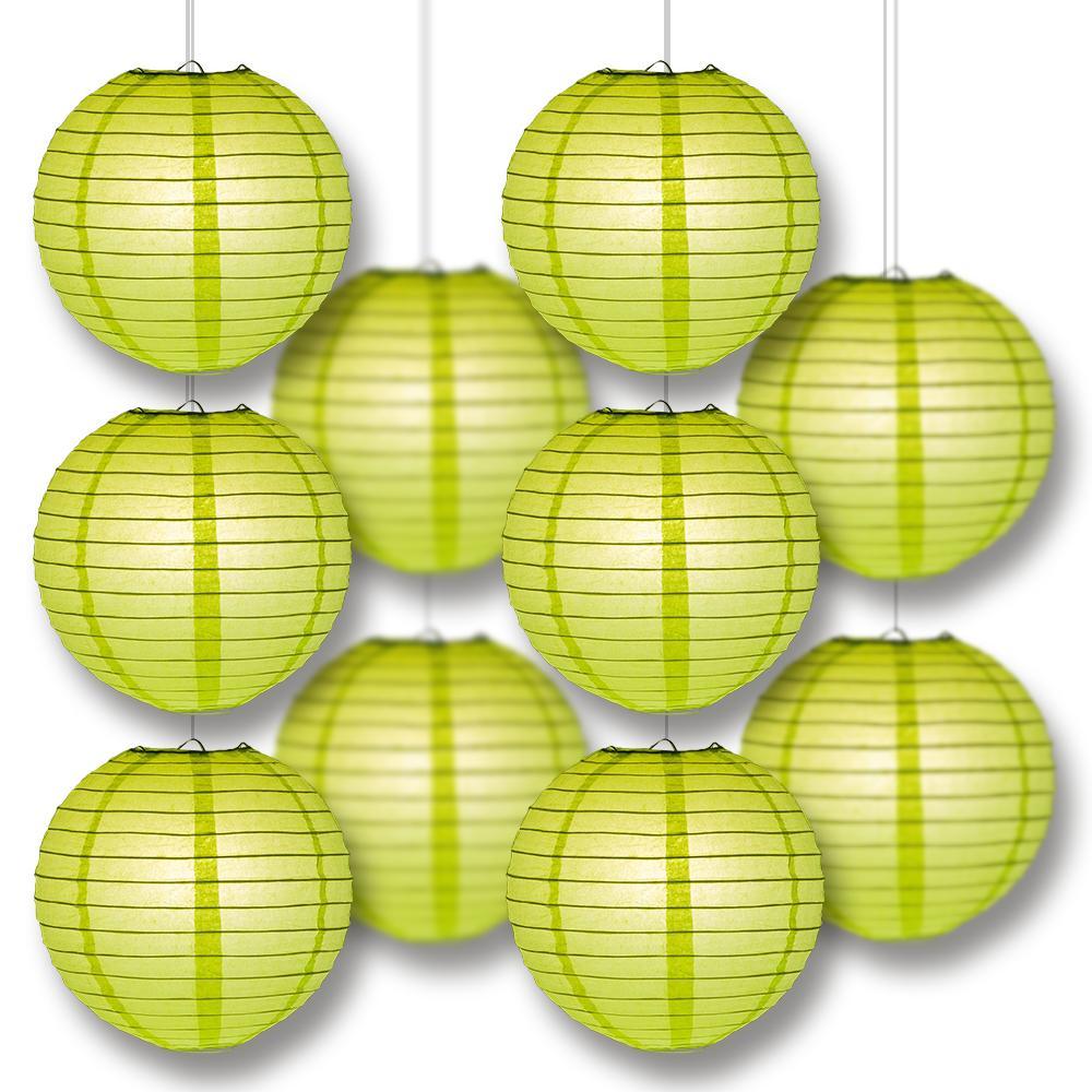 MoonBright Light Lime Green Paper Lantern 10pc Party Pack with Remote Controlled LED Lights Included - PaperLanternStore.com - Paper Lanterns, Decor, Party Lights &amp; More