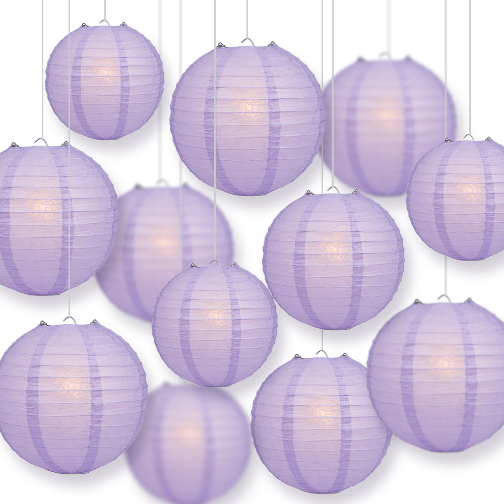 12-PC Lavender Paper Lantern Chinese Hanging Wedding & Party Assorted Decoration Set, 12/10/8-Inch