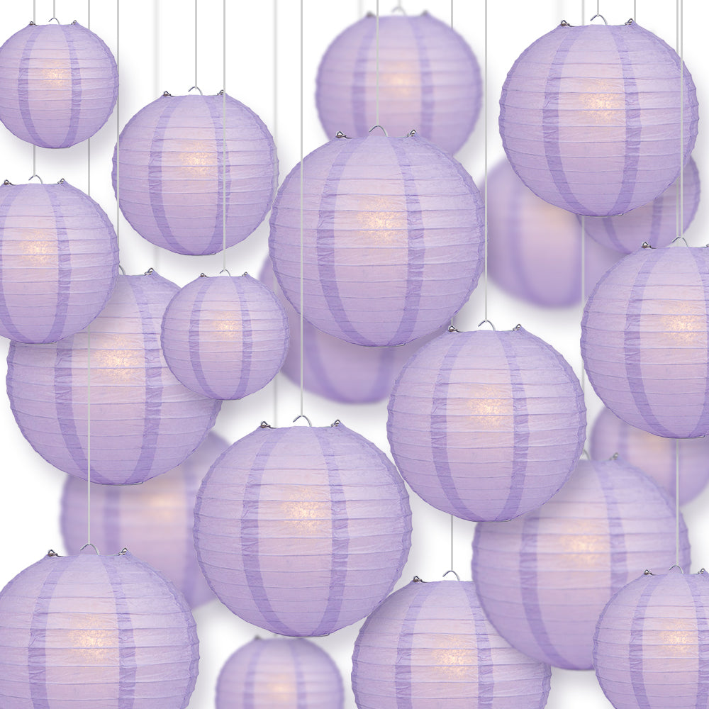 Ultimate 20pc Lavender Paper Lantern Party Pack - Assorted Sizes of 6, 8, 10, 12 for Weddings, Birthday, Events and Decor