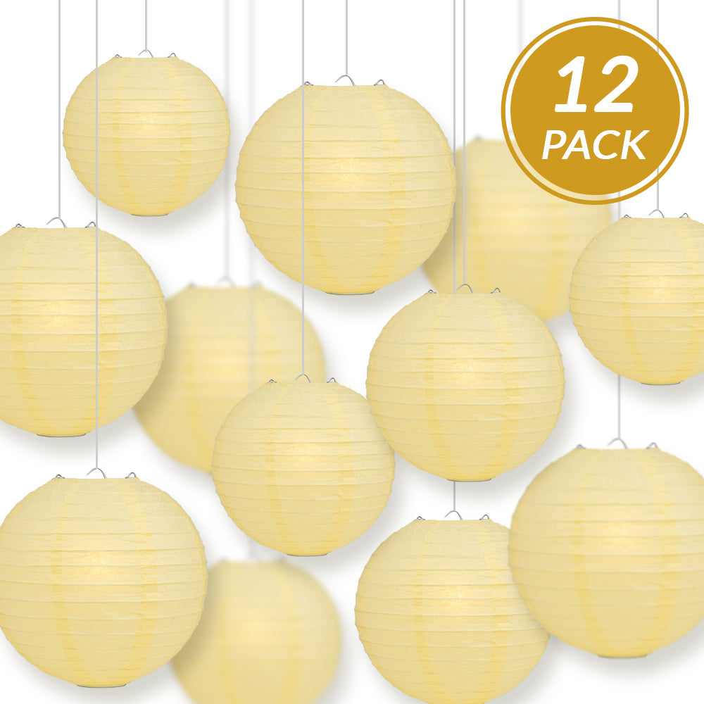 12-PC Lemon Yellow Chiffon Paper Lantern Chinese Hanging Wedding &amp; Party Assorted Decoration Set, 12/10/8-Inch - PaperLanternStore.com - Paper Lanterns, Decor, Party Lights &amp; More