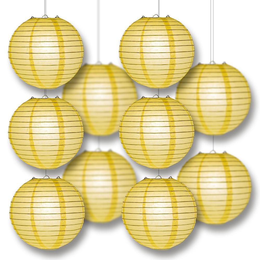 MoonBright Lemon Yellow Chiffon Paper Lantern 10pc Party Pack with Remote Controlled LED Lights Included - PaperLanternStore.com - Paper Lanterns, Decor, Party Lights &amp; More