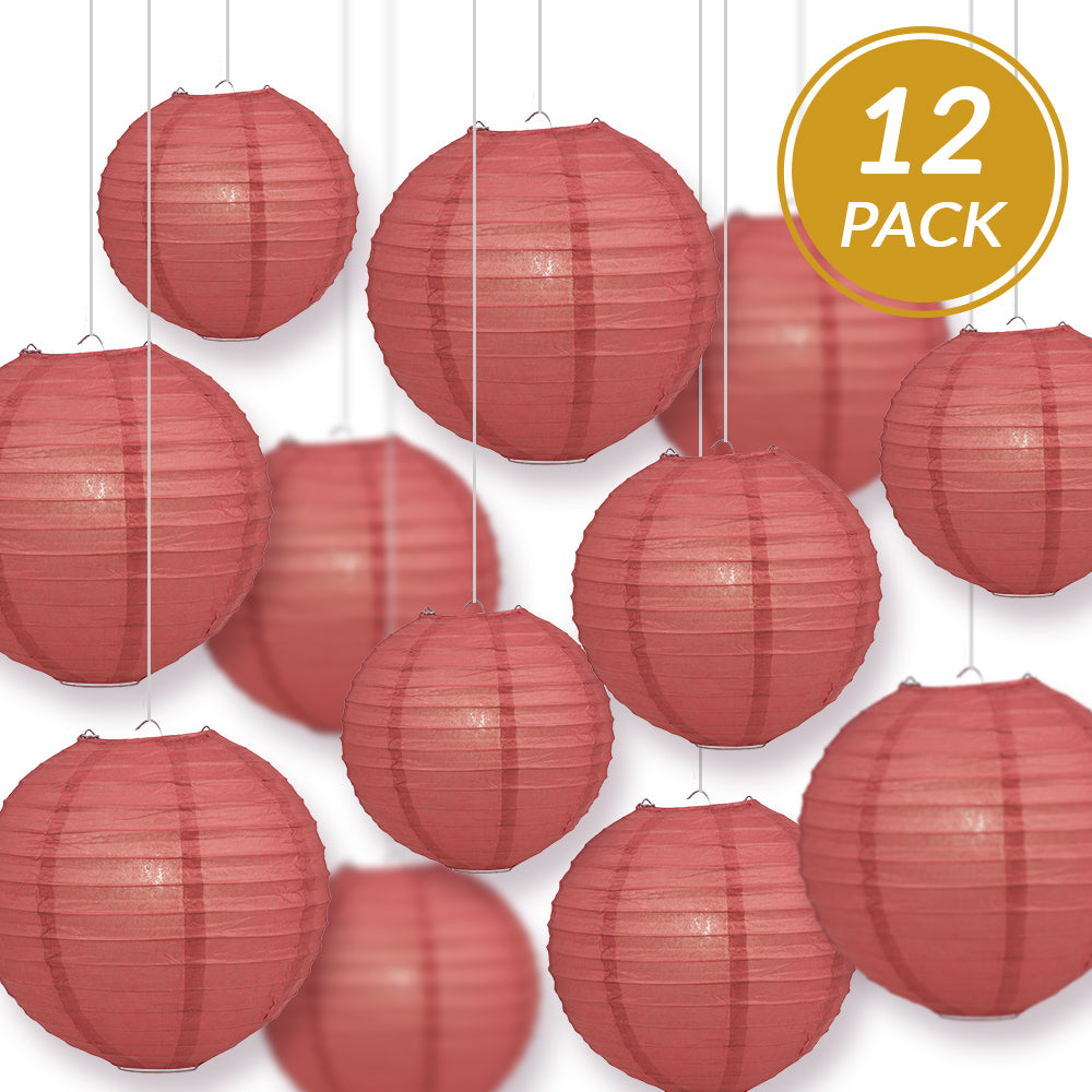 12-PC Marsala / Burgundy Wine Paper Lantern Chinese Hanging Wedding &amp; Party Assorted Decoration Set, 12/10/8-Inch - PaperLanternStore.com - Paper Lanterns, Decor, Party Lights &amp; More