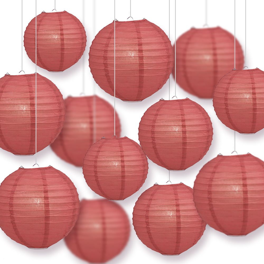 12-PC Marsala / Burgundy Wine Paper Lantern Chinese Hanging Wedding &amp; Party Assorted Decoration Set, 12/10/8-Inch
