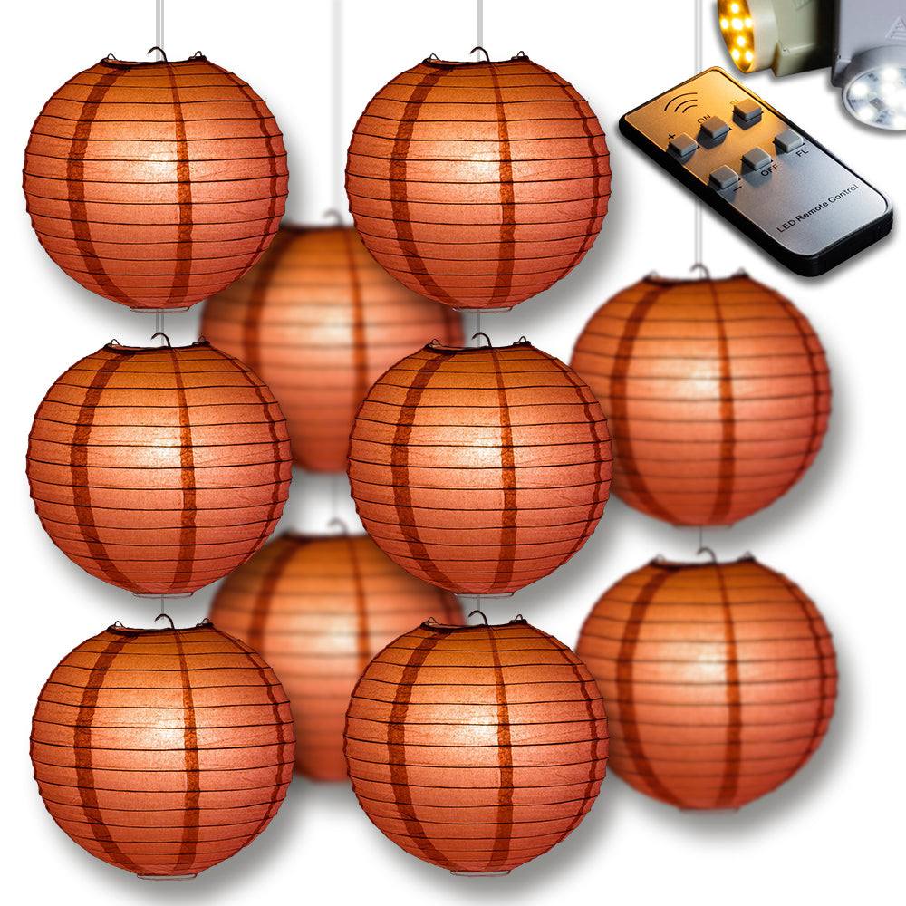 MoonBright Marsala Burgundy Wine Red Paper Lantern 10pc Party Pack with Remote Controlled LED Lights Included