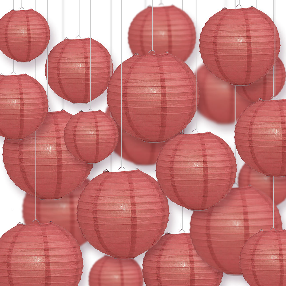 Ultimate 20pc Marsala Burgundy Wine Paper Lantern Party Pack - Assorted Sizes of 6, 8, 10, 12 for Weddings, Birthday, Events and Decor